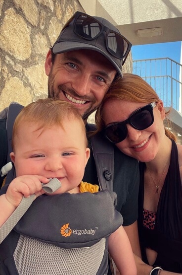 Laura Pitt-Pulford with her husband George Blagden and baby. 